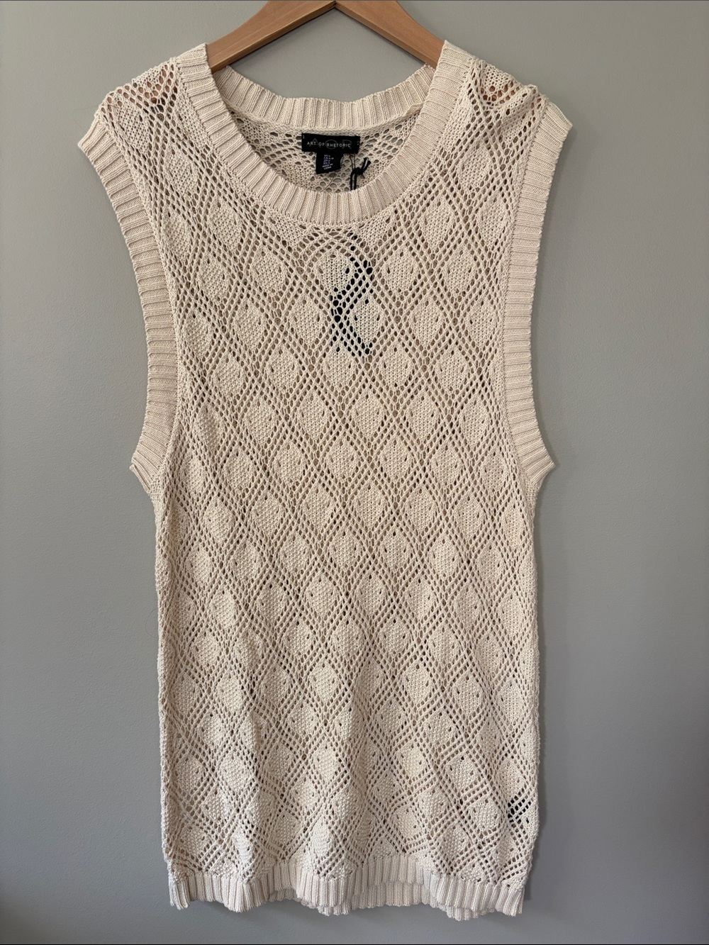 Art of Rhetoric Crochet Knit Mini Dress Tunic Sweater Vest Large NWT Beige Tan